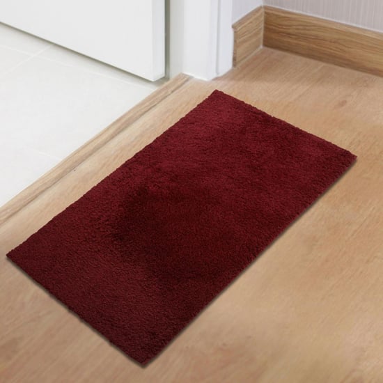 Spaces Large Size Exotica Red Textured Drylon Rectangular Bath Mat - 50X80Cm