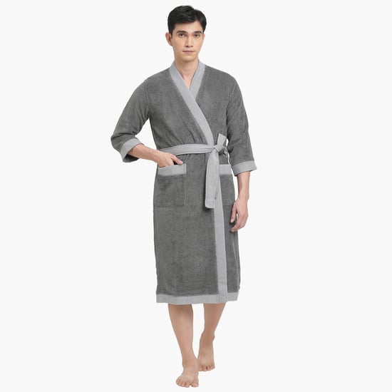 Spaces Medium Size Hygro Grey Textured Cotton Adult Bathrobe