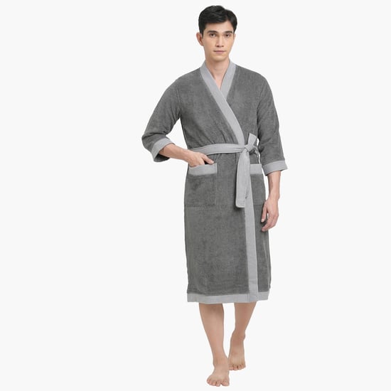 Spaces Large Size Hygro Grey Textured Cotton Adult Bathrobe