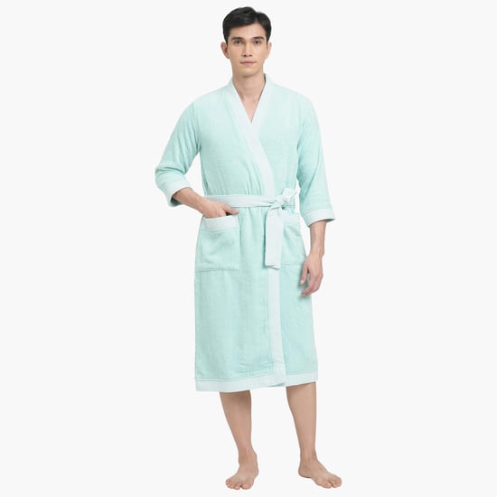 Spaces Medium Size Hygro Blue Textured Medium Cotton Bathrobe