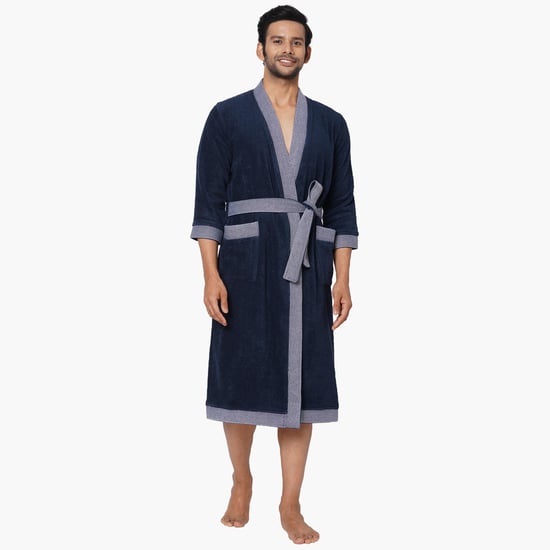 Spaces Large Size Hygro Blue Textured Large Cotton Bathrobe