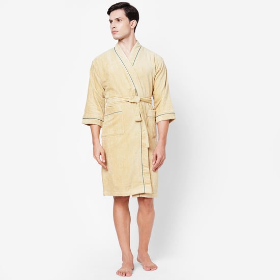 SPACES Exotica Cotton Textured Adult Bathrobe, Beige - M