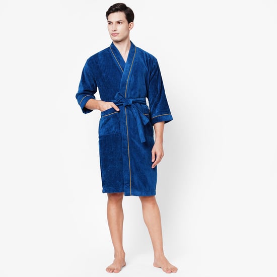 SPACES Exotica Cotton Quick-Dry Adult Bathrobe, Blue - M