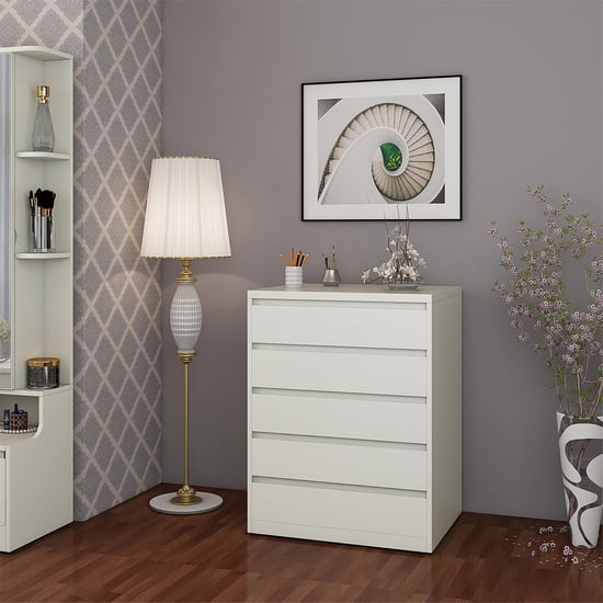Helios Reynan Cubby Chest of 5 Drawers - White