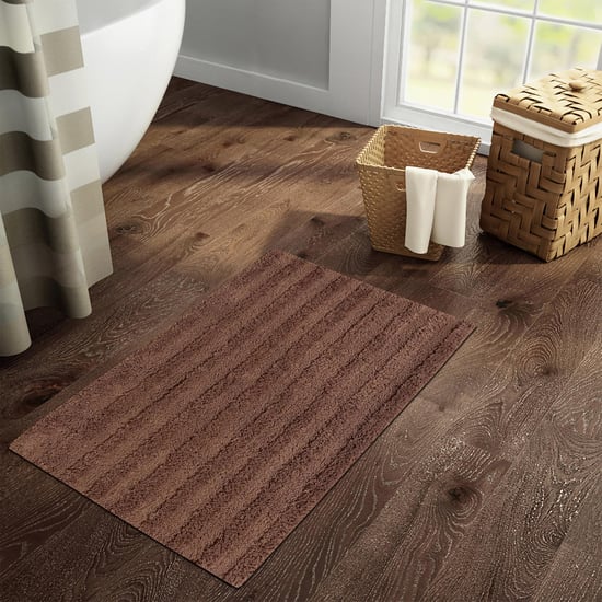 Spaces Large Size Swift Dry Brown Striped Drylon Bath Mat - 50X80Cm