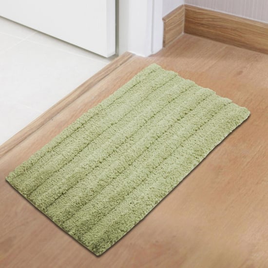 Spaces Small Size Swift Dry Green Textured Drylon Bath Mat - 40X60Cm