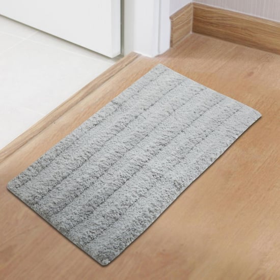 Spaces Small Size Swift Dry Grey Textured Drylon Anti-Skid Bath Mat- 40X60Cm