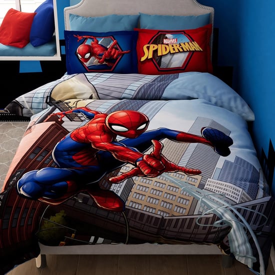 D'DECOR Kids Economy Blue Spiderman Printed Cotton King Bedsheet Set  223x274cm 3Pcs