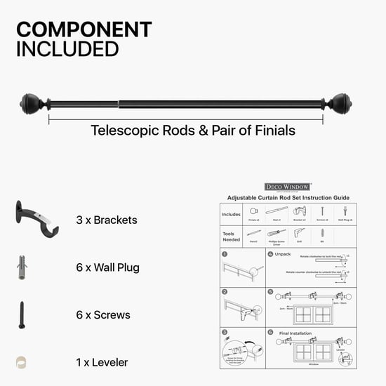 DECO WINDOW Fashion Black Curtain Rod With Brackets