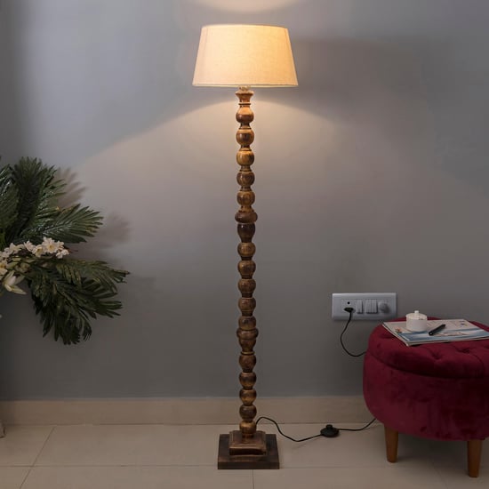 HOMESAKE Contemporary Beige Wood Floor Lamp