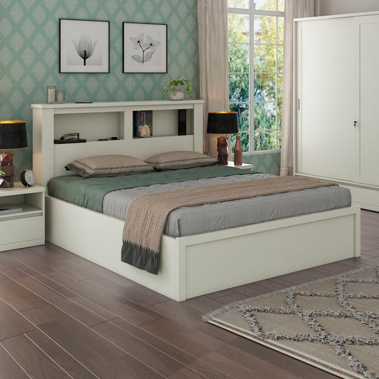 Helios Reynan Cannes Queen Bed with Hydraulic Storage - White