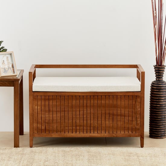 Flick Entryway Mango Wood Bench with Storage - Brown