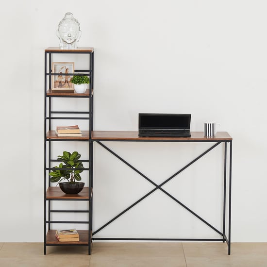 Ajax Mango Wood Study Table with Book Shelf - Brown