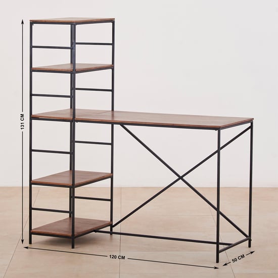 Ajax Mango Wood Study Table with Book Shelf - Brown