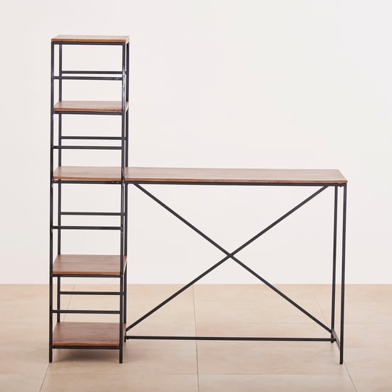 Ajax Mango Wood Study Table with Book Shelf - Brown