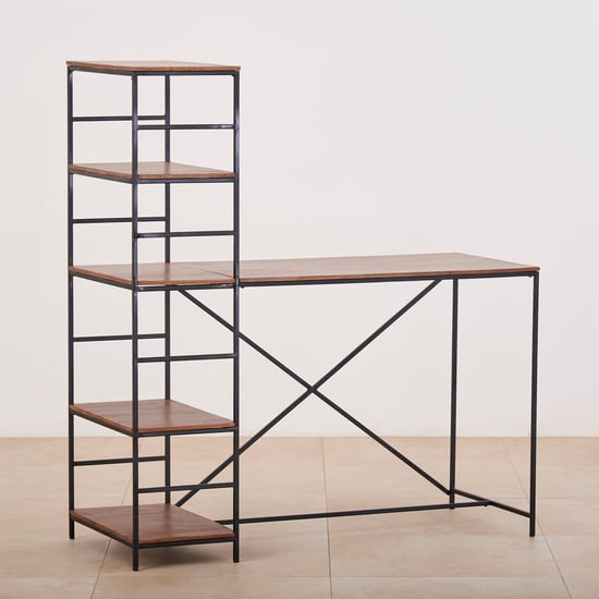 Ajax Mango Wood Study Table with Book Shelf - Brown