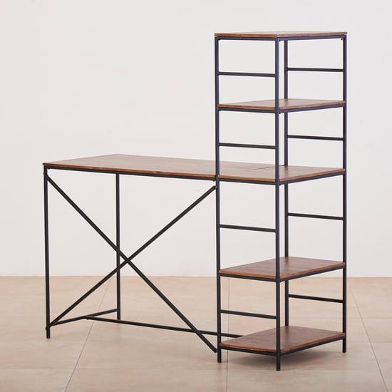 Ajax Mango Wood Study Table with Book Shelf - Brown