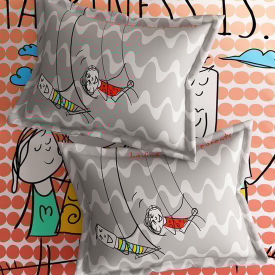 PORTICO Happiness Is Multicolored Printed Cotton Super King Size Bedsheet Set - 274x274cm - 3Pcs