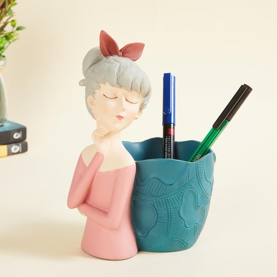 Souvenir Polyresin Lady Figurine with Pen Holder