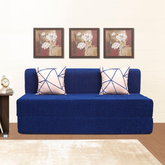 Helios Ruben Fabric 3-Seater Sofa Bed with Cushions - Blue