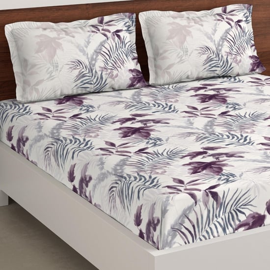 D'DECOR Elemental Purple Printed Cotton King Bedsheet Set - 228x274cm - 3Pcs