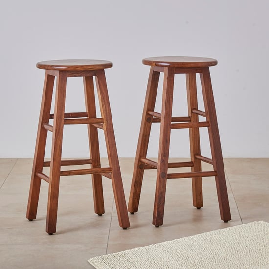 Helios Solid Wood Set of 2 Bar Stools - Brown