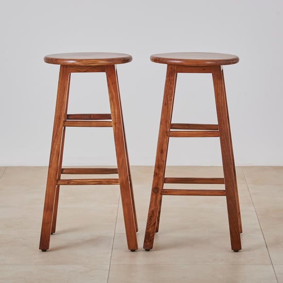 Helios Solid Wood Set of 2 Bar Stools - Brown