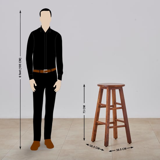 Helios Solid Wood Set of 2 Bar Stools - Brown