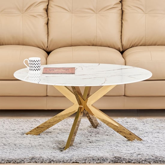 Bianca Glass Top Coffee Table White and Gold Gold