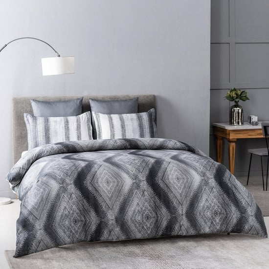 D'DECOR Slate Grey Printed Cotton Super King Bedsheet - 274x274cm - 3Pcs