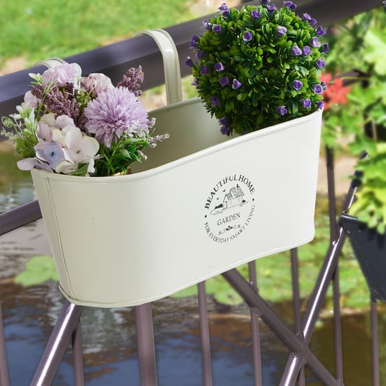 Beautiful Home Metal Rail Hanging Planter | White