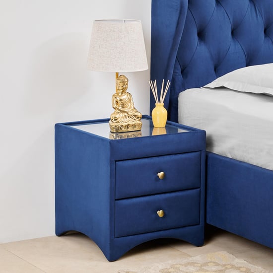 Stellar Max Fabric Bed Side Table with Drawers - Blue