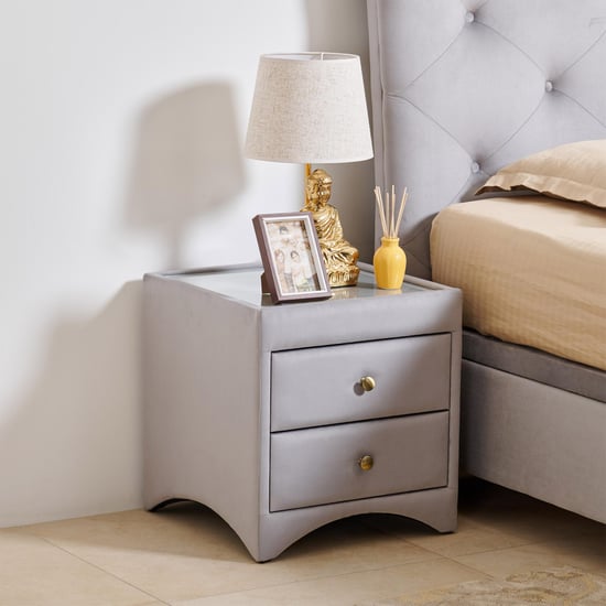 Stellar Ora Fabric Bed Side Table with Drawers - Grey