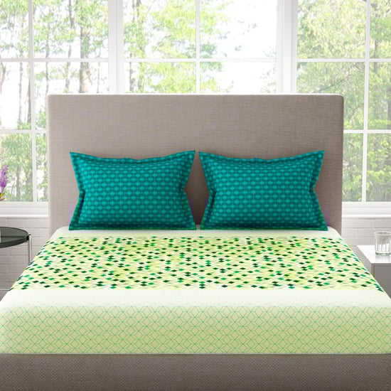 STELLAR HOME Tulip Green Printed Cotton Queen Bedsheet Set - 3Pcs - 224x240cm