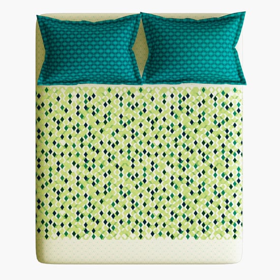 STELLAR HOME Tulip Green Printed Cotton Queen Bedsheet Set - 3Pcs - 224x240cm