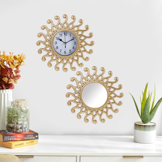 Corsica Telsa Metal 2Pcs Wall Mirror and Clock Set