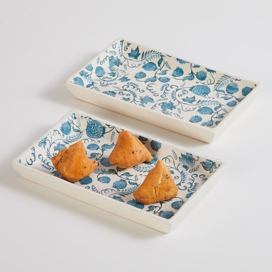 Corsica Mystic India Set of 2 Printed Stoneware Platters - 21x12.5cm