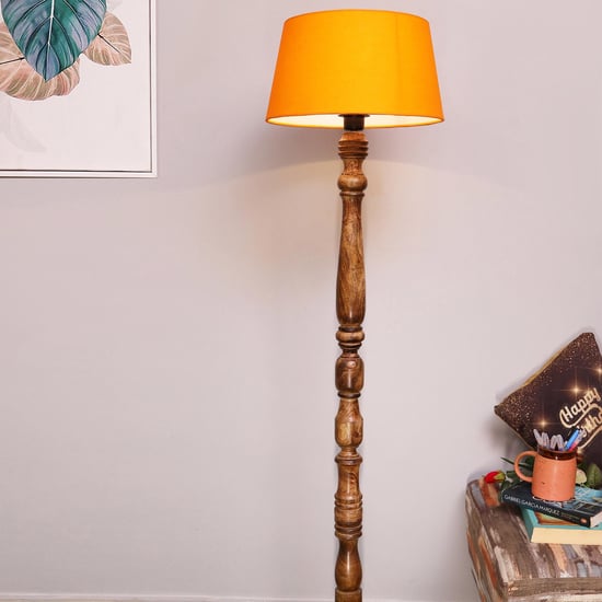 HOMESAKE Contemporary Decor Orange Wooden And Linen Floor Lamp