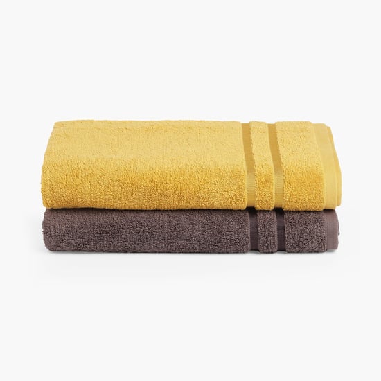 SPACES Atrium Eoss Mustard and Brown Textured Cotton Bath Towels - Set Of 2 - 70x150cm