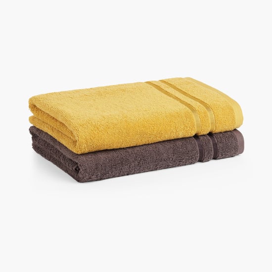 SPACES Atrium Eoss Mustard and Brown Textured Cotton Bath Towels - Set Of 2 - 70x150cm