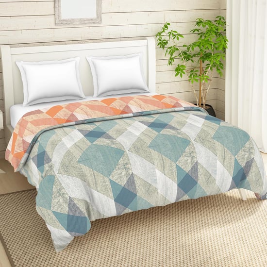 SPACES Essentials Blue Geometric Printed Cotton King Quilt - 224x270cm