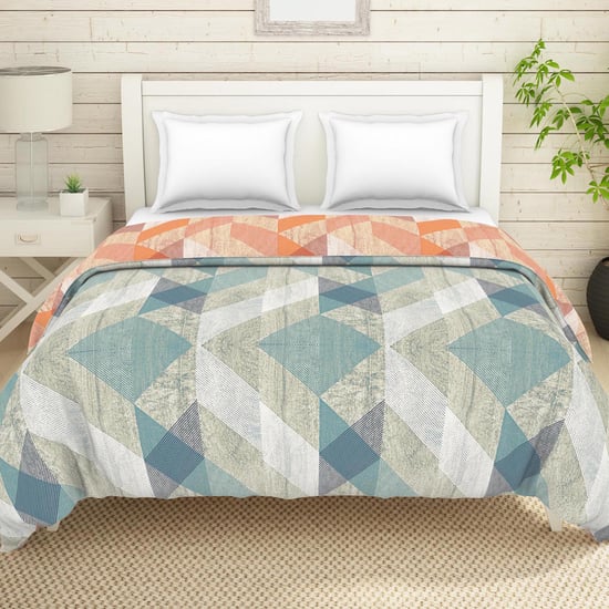 SPACES Essentials Blue Geometric Printed Cotton King Quilt - 224x270cm