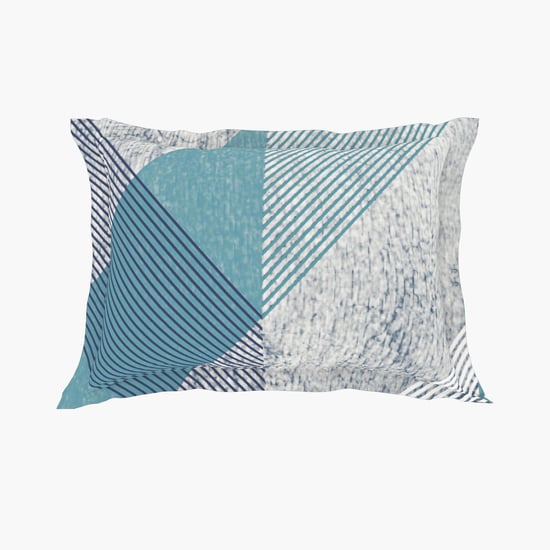 SPACES Essentials Blue Geometric Printed Cotton Super King Bedsheet Set - 274x274cm - 3Pcs