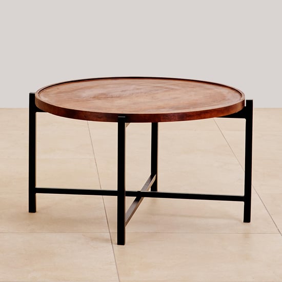 Helios Ajax Mango Wood Top Coffee Table - Brown and Black