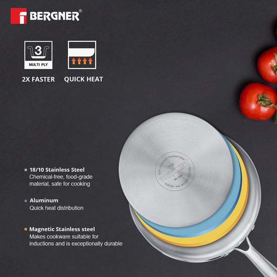 BERGNER Argent Silver Stainless Steel Induction-Base Saucepan - 16cm