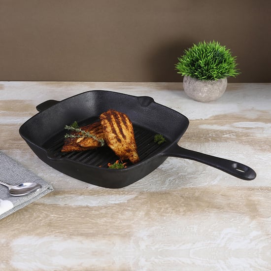 WONDERCHEF Forza Black Pre-Seasoned Cast Iron Grill Pan - 28.2cm