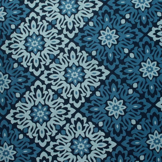 DECO WINDOW Stock Fabric Jayanita Blue Printed Semi-Blackout Door Curtains with Hanging Rod Eyelets - 37x30cm - Set of 2