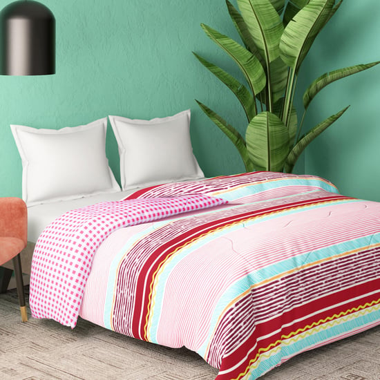 PORTICO Cadence Pink Striped Cotton Double Bed Comforter - 224x274cm