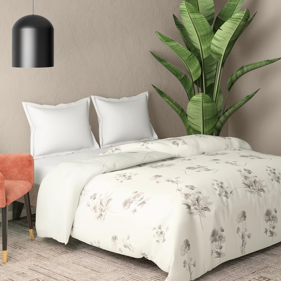 PORTICO Whispering Tales Off-White Printed Cotton Double Bed Comforter - 224x274cm