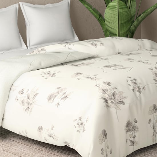 PORTICO Whispering Tales Off-White Printed Cotton Double Bed Comforter - 224x274cm